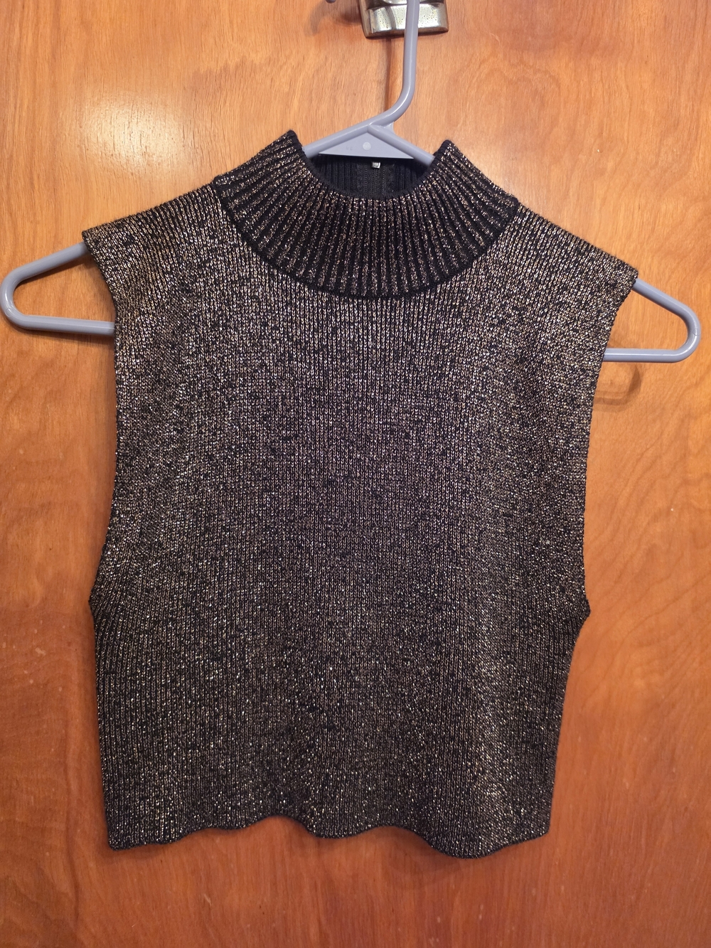 Bechamel Metallic Black Sleeveless Mock Neck Tank